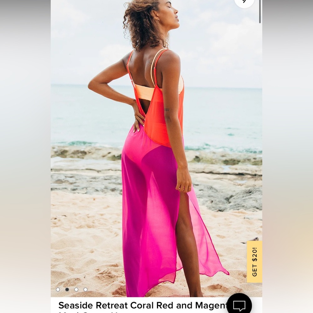 Lulus Seaside Retreat Coral Red and Magenta Maxi Cover Up